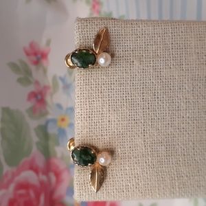 D"OR Gold Filled Jade Screw Back Earrings Vintage